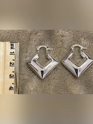 .925 Sterling Silver Geometric Hoop Earrings - Silver thumbnail 5