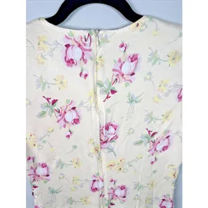 Zara Medium Dress Womens Floral Short Sleeve 90s Style‎ Yellow Pink Roses Lined thumbnail 7