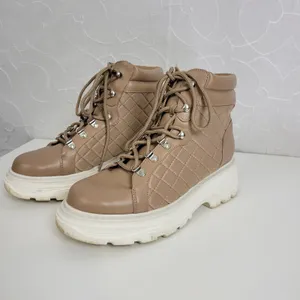 Jane Quilted Just Fab Womens Boots Sz 7‎ Brown Ankle Cut Lace-Up Platform Heels thumbnail 3