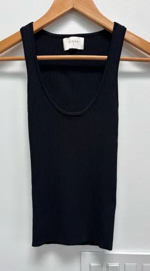 DISSH Scoop Neck Sleeveless Ribbed Knit Black Tank Top M thumbnail 1