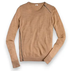 J. Crew Womens Sweater Sz S Merino Wool Asymmetrical Zip Moto‎ Brown Tan Zippers thumbnail 2