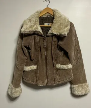 Big Chill Vintage Brown Corduroy Sherpa Collar Jacket Size L thumbnail 1