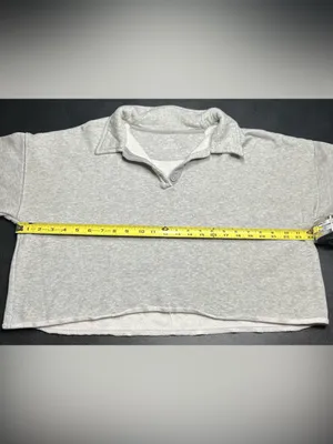 Aerie Size S Grey Cropped Henley Polo Sweatshirt thumbnail 5