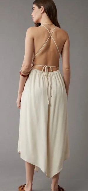 American Eagle Halter Open Back Handkerchief Hem Midi Dress Cream NWT thumbnail 1