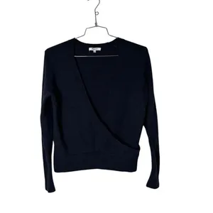 Madewell Wrap-Front Pullover Sweater in Coziest Yarn black S thumbnail 2