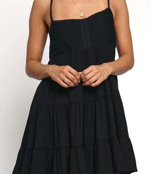 Zara Women's Straight Neck Textured Mini Dress in Black thumbnail 1