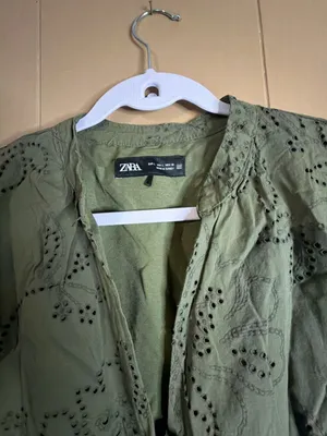 Zara Green Rubberized Openwork Embroidery Dress Size L thumbnail 2