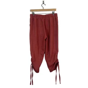3rd + Malt Ruched Tie Hem Textured Cropped Jogger Pants Rust Red Size L thumbnail 4