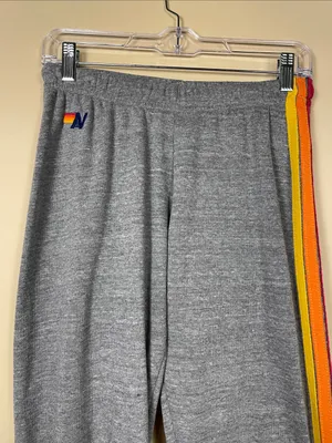 Aviator Nation Women’s Gray Striped Comfy Fleece Lined Jogger Sweatpants thumbnail 2