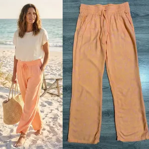Hurley‎ Womens Size M Orange Pink Batik Print Beach Pants Smocked Waist Coastal thumbnail 2