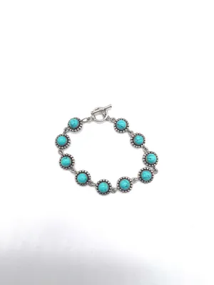 Turquoise Stone 925 Sterling-Style Toggle Bracelet - Women Jewelry thumbnail 4