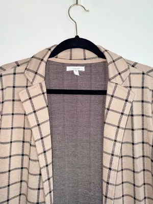 Maurices Plaid Duster Blazer Tan & Black Open Front Collared thumbnail 3