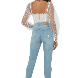 Hello Molly Malibu‎ Sunset Top White Beige Polka Dot Mesh Corset Crop M US 6 thumbnail 12