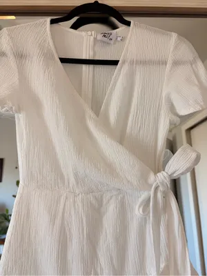 PRINCESS POLLY womens size 4 company for one white ruffled wrap tie waist dress thumbnail 3