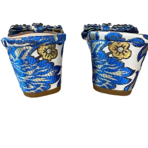 Tory Burch‎ Valentina Brocade Crystal Bow Slide Sandals Blue Gold 8 thumbnail 5