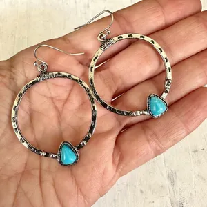 Silver/turquoise tone circle earrings thumbnail 2