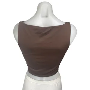 Aritzia Babaton Brown Sleeveless Scoop Neck Cami Camisole Tank Crop Top Size L thumbnail 2