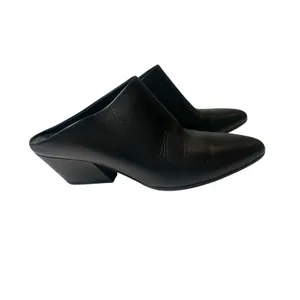 7 Vince Vigo Black Leather Mule minimalist Block Heel Bootie Backless Slip-on thumbnail 2
