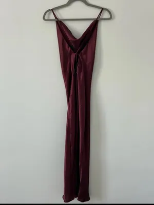 ASOS Design Cami Maxi Slip Dress in High Shine Satin lace up back Burgundy 10 thumbnail 2