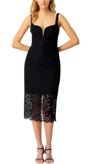 Bardot Adeline Midi Dress Women's 6 Black Sheath Sleeveless Plunge Neck NWT thumbnail 1