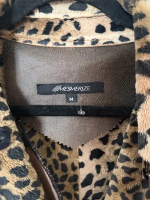 Leopard Trim Brown faux leather Coat thumbnail 2