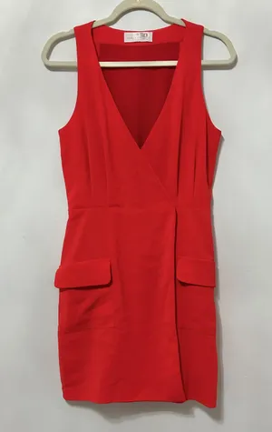 Amanda Uprichard snap closure red sleeveless knee length dress thumbnail 1