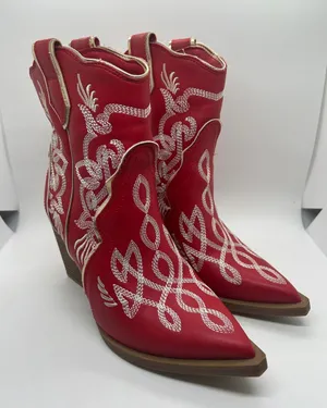 MIA Red Wendi Embroidered Western Ankle Boots **Size 6** 🌺🌺 thumbnail 1