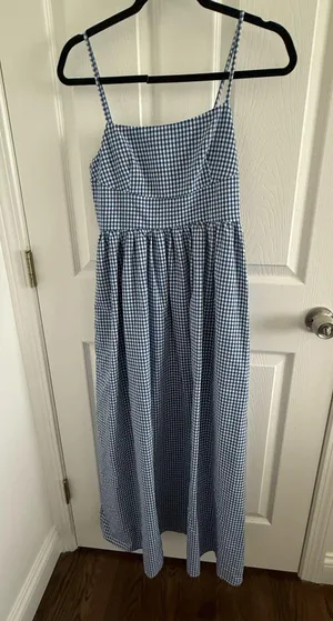 Blue and white gingham maxi dress from a boutique NWT! Size small Payed $82 thumbnail 1