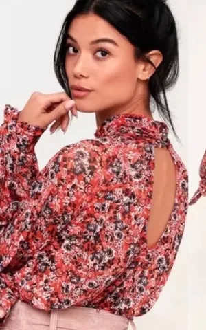 Free People NEW Wmns Coral Floral All Dolled Up Mesh Crop Top Shirt Sz S Romance thumbnail 1