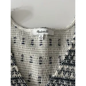 Madewell Embroidered Smocked V Neck Puff Sleeve Peasant Top Cream Navy XS thumbnail 5