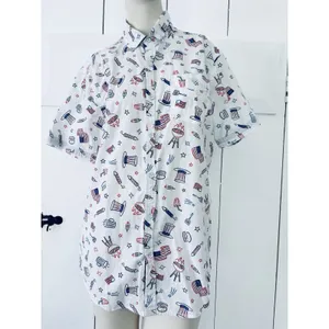 Free Planet Men's M White Patriotic Graphic Button-Up Shirt Short Sleeve USA thumbnail 2