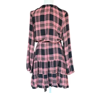 Anthropologie Cloth & Stone Daia Plaid Pink‎ and Black Mini Dress Sz S thumbnail 4