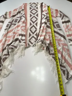 American Rag Pink Taupe & Cream Fringe Open-Front Cardigan thumbnail 3