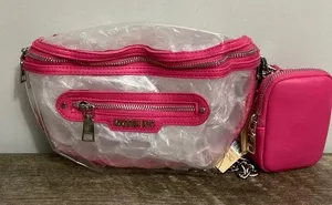 MADDEN NYC New! Women’s clear convertible fanny pack with pouch hot pink thumbnail 1