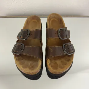 EASTLAND Vintage 90s Womens Brown Leather Dual Strap Buckle Slip On Sandals thumbnail 6