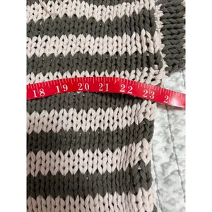 Free People Portland‎ Pullover Olive Striped Chunky Knit V-Neck Sweater Large thumbnail 3