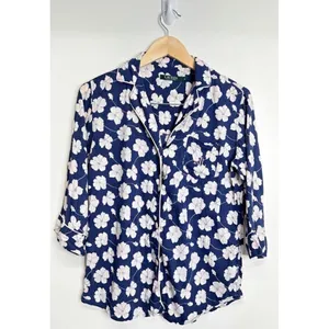 Lauren Ralph Lauren Womens Navy Floral Pajama Top‎ Sleep Shirt Monogram Small thumbnail 2