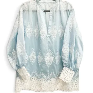 Anthropologie Sample‎ Piece Lace Embroidered Tunic Blouse Blue M / L Rare thumbnail 2