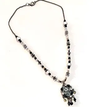 Victorian enamel style necklace Silver thumbnail 1