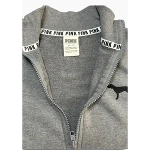 Victoria's Secret PINK Quarter Zip Pullover Sweatshirt Heather Gray Logo XS thumbnail 4