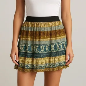 NY Collection Womens Mini Skirt Boho Paisley Elastic Waist Multicolor Medium thumbnail 2
