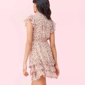 REBECCA TAYLOR Lucia Pink Floral Gold Metallic Dress Size 4 thumbnail 2