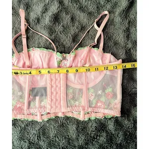 Fairycore Coquette Pink Green Floral Embroidered Corset Top Finesse Olivia M thumbnail 14