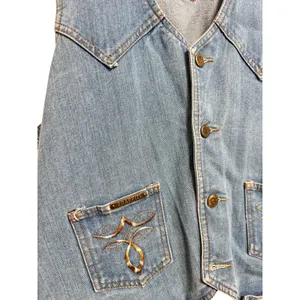 Western Vintage Graffiti blue Denim Vest Large Cinch‎ Back Embroidered thumbnail 3