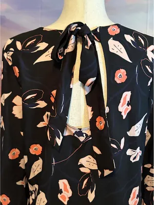 Halogen Black Floral Long Sleeve Dress with Back Tie Detail thumbnail 4
