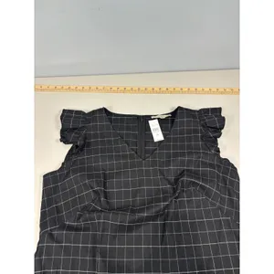 LOFT NWT Black Windowpane Plaid Flutter Sleeve Shift Mini‎ Dress 16 Plus $89 thumbnail 11