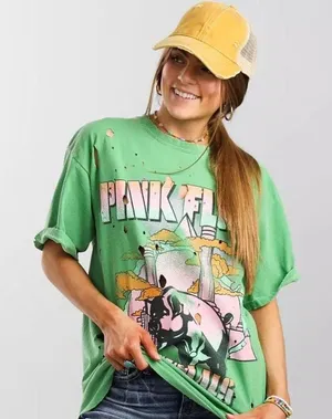 Buckle Retro Pink Floyd Washed Green Distressed Animals Band S/M T-Shirt thumbnail 1