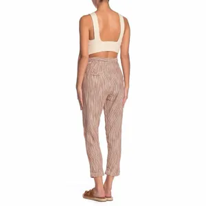 Free People “Light At Sunrise” Pants Women’s Size 8‎ Brown White Tapered Cotton thumbnail 2