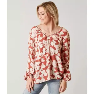 Billabong Winding Roads Top Womens‎ Small Floral Blouse Long Sleeve Tie Neck thumbnail 9