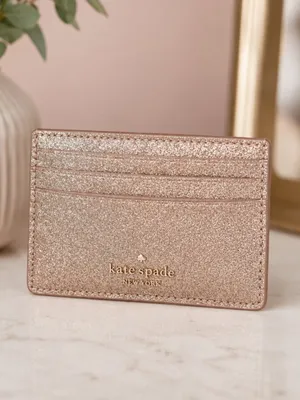 Kate Spade New York Gold Glitter Slim Card Holder Wallet NWT thumbnail 2